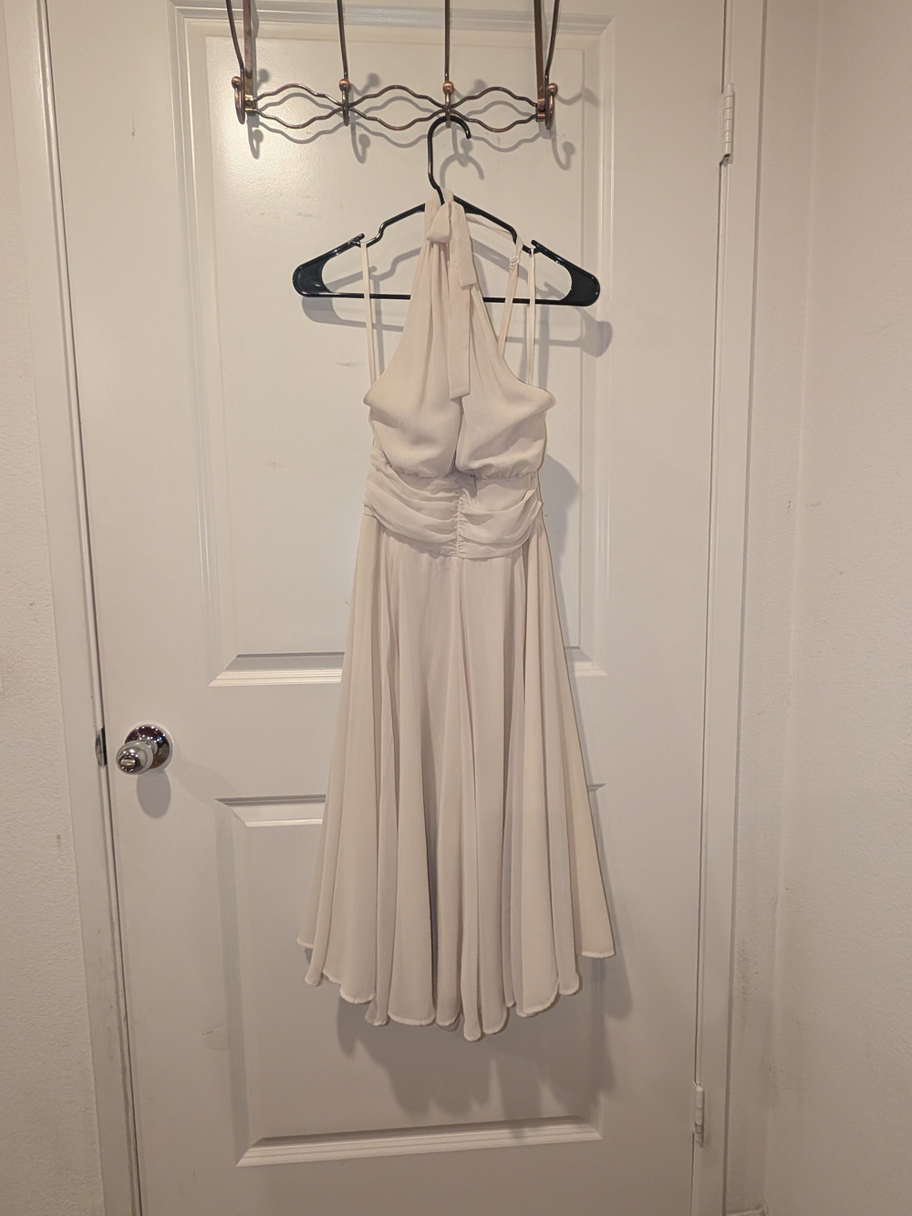 Hell Bunny Cream One-Shoulder Midi Dress Marilyn Monroe White Flowy Halter